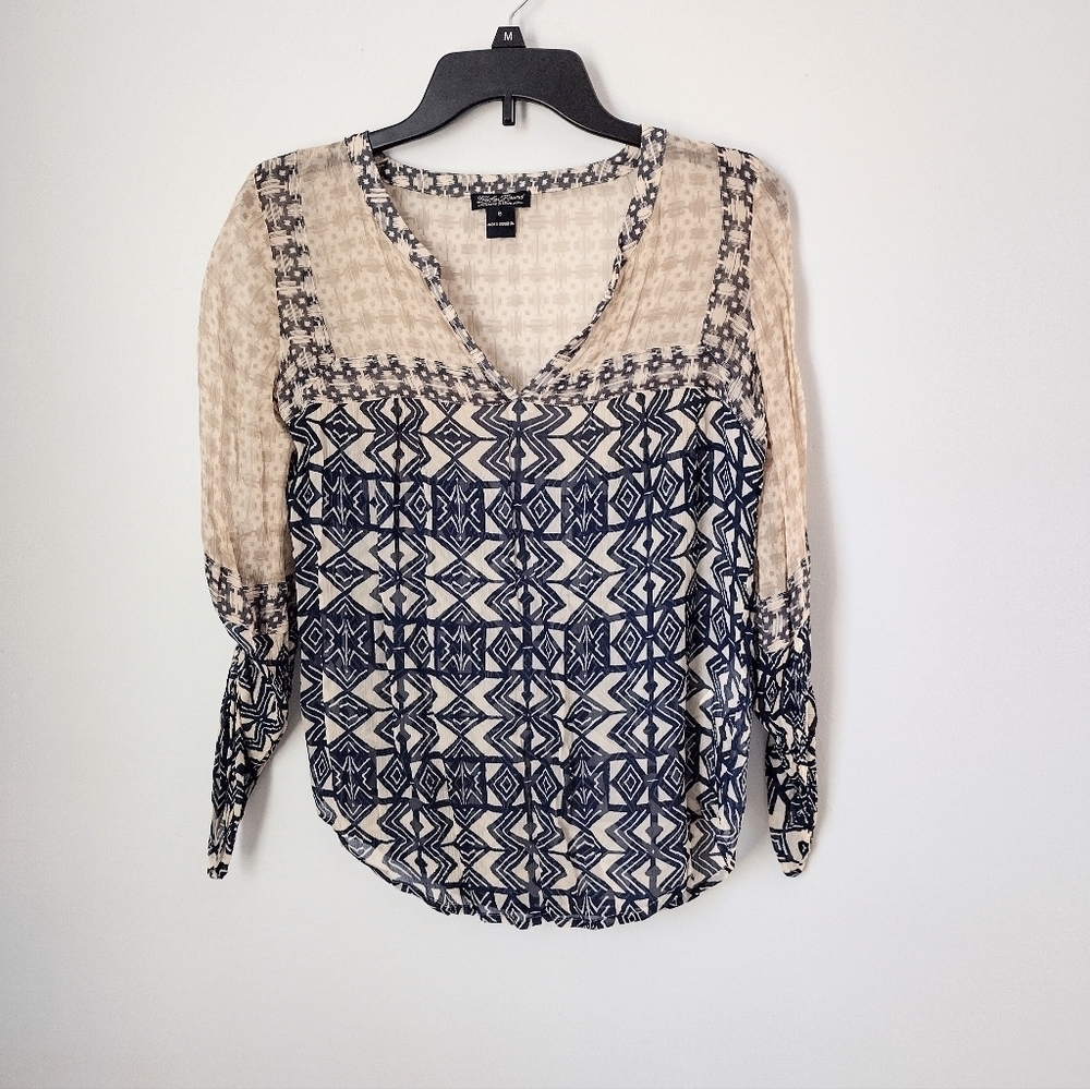 Lucky Brand Sheer Blue and Beige Top